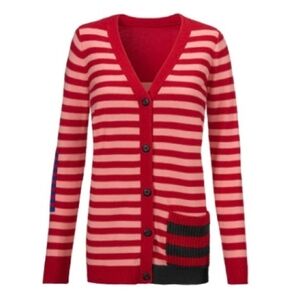 CAbi Red and Pink Striped Picnic Cardigan Size M